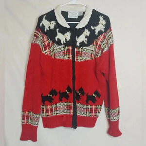 Marisa Christina Hand Knitted Vintage 80's Scottie Cardigan, Size XL